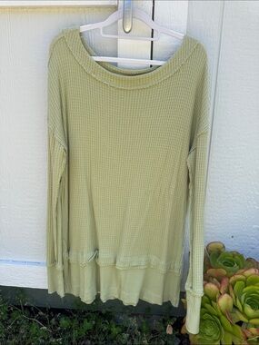 We The Free Sage Green Waffle Long Sleeve Top